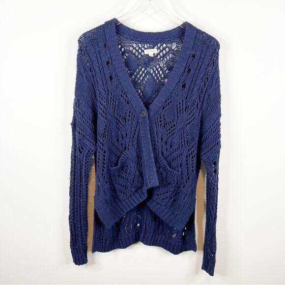 Anthropologie Pilcro Open Stitch Single Button Cardigan XS Blue - Picture 2 of 6